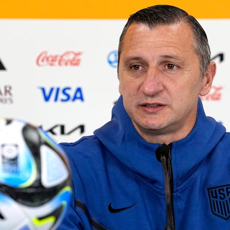 USWNT head coach Vlatko Andonovski holds a news conference in Auckland, New Zealand.