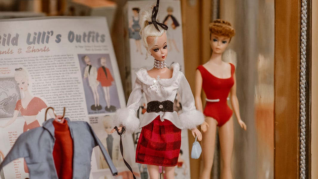 The Barbie collection at Turn of the Century Antiques Doll Shop in Denver, Colorado.