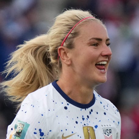 USA midfielder Lindsey Horan (10) celebrates after scoring a goal against Vietnam in the group stage match of the World Cup at Eden Park.