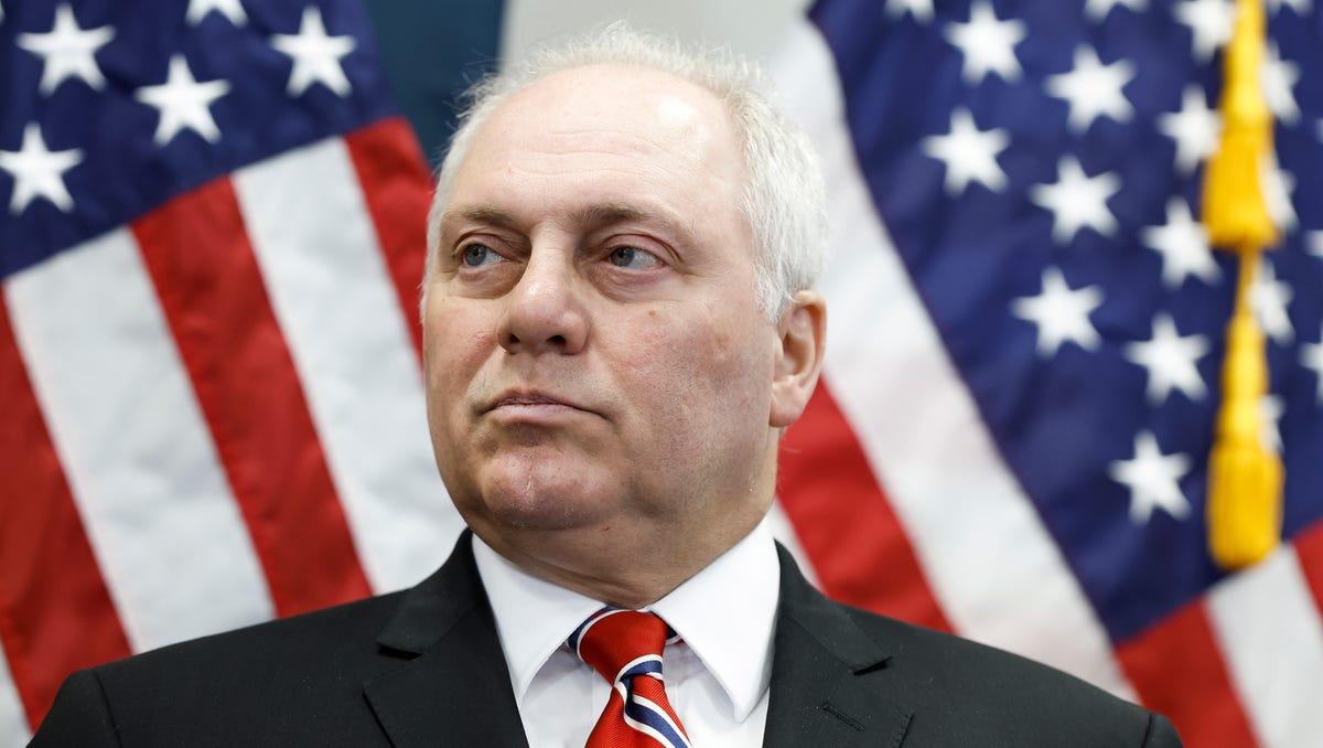 U.S. House Majority Leader Rep. Steve Scalise, R-La., listens during a press conference following a House Republican Conference meeting at the U.S. Capitol Building on July 18, 2023 in Washington, DC.