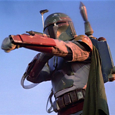 Boba Fett swings into action with his jetpack in "Return of the Jedi."