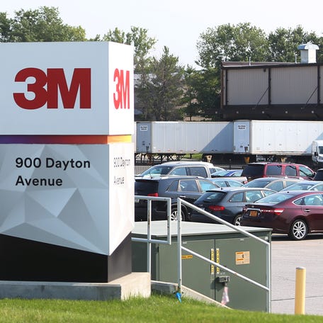 3M Company sings display in front the company entrance on Dayton Avenue in Ames, Iowa. The photo was taken on Friday, Aug. 18. 2023.