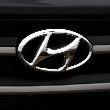 The Hyundai logo is displayed on a brand new Hyundai Santa Fe SUV at a Hyundai dealership on April 7, 2017 in Colma, California.