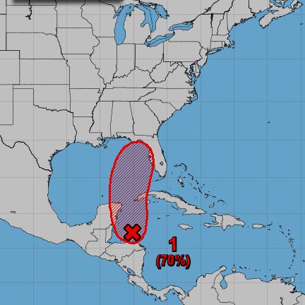 The National Hurricane Center is giving the system a 70% chance of development within the next seven days.