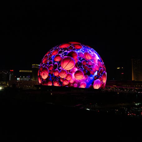 Sphere lights up for the first time in celebration of Independence Day on July 04, 2023 in Las Vegas, Nevada.