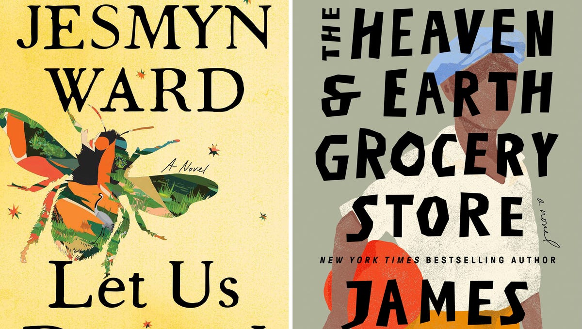 This combination of images shows book cover images for "Let Us Descend" by Jesmyn Ward, left, and "The Heaven & Earth Grocery Store" by James McBride. Novels by Jesmyn Ward and James McBride and story collections by Jamal Brinkley and Kelly Link are among the finalists for the Kirkus Prizes, for which winners in fiction, nonfiction and young reader's literature each receive $50,000. Kirkus judges selected six books for each of the three   categories, with winners to be announced Oct. 11. (Scribner/Riverhead via AP)