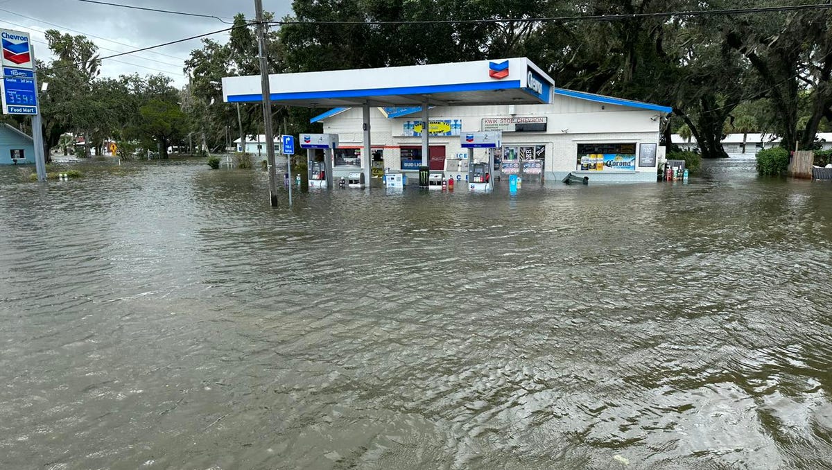 In an image provided by Joe Meek, Mayor of Crystal River, Fl., flooding is shown in Crystal River after Hurricane Idalia struck overnight on Aug. 30, 2023.
