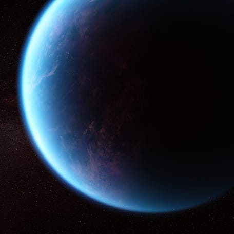 This artist's concept shows what exoplanet K2-18 b could look like based on scientific data. NASA's James Webb Space Telescope has observed K2-18 b, an exoplanet 8.6 times as massive as Earth, revealing conditions that could support life on the exoplanet.