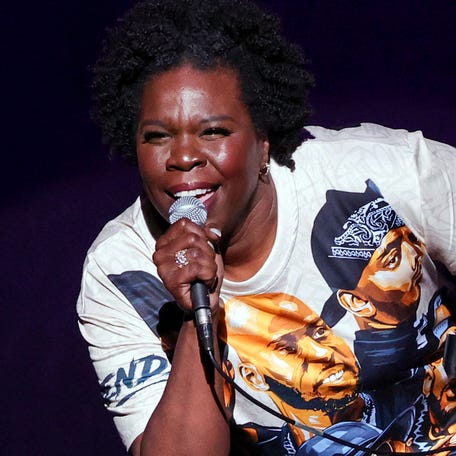 Leslie Jones performs her comedy routine In Las Vegas last May. She went from college basketball to doing standup, a game-changing life decision she writes about in her new book.