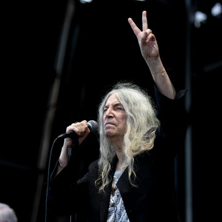 Patti Smith performs during The National Homecoming Music Festival at the Icon Festival Stage at Smale Park in Cincinnati on Friday, Sept. 15, 2023.
