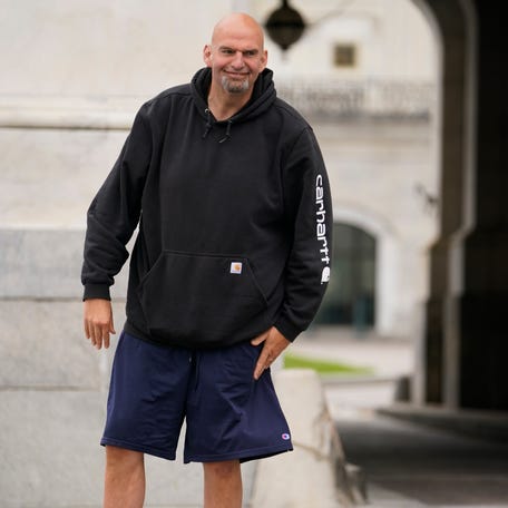 Pennsylvania U.S. Sen. John Fetterman returns to work Monday at the U.S. Senate, for the first time since he was hospitalized for clinical depression, at the United States Capitol on April 17, 2023.