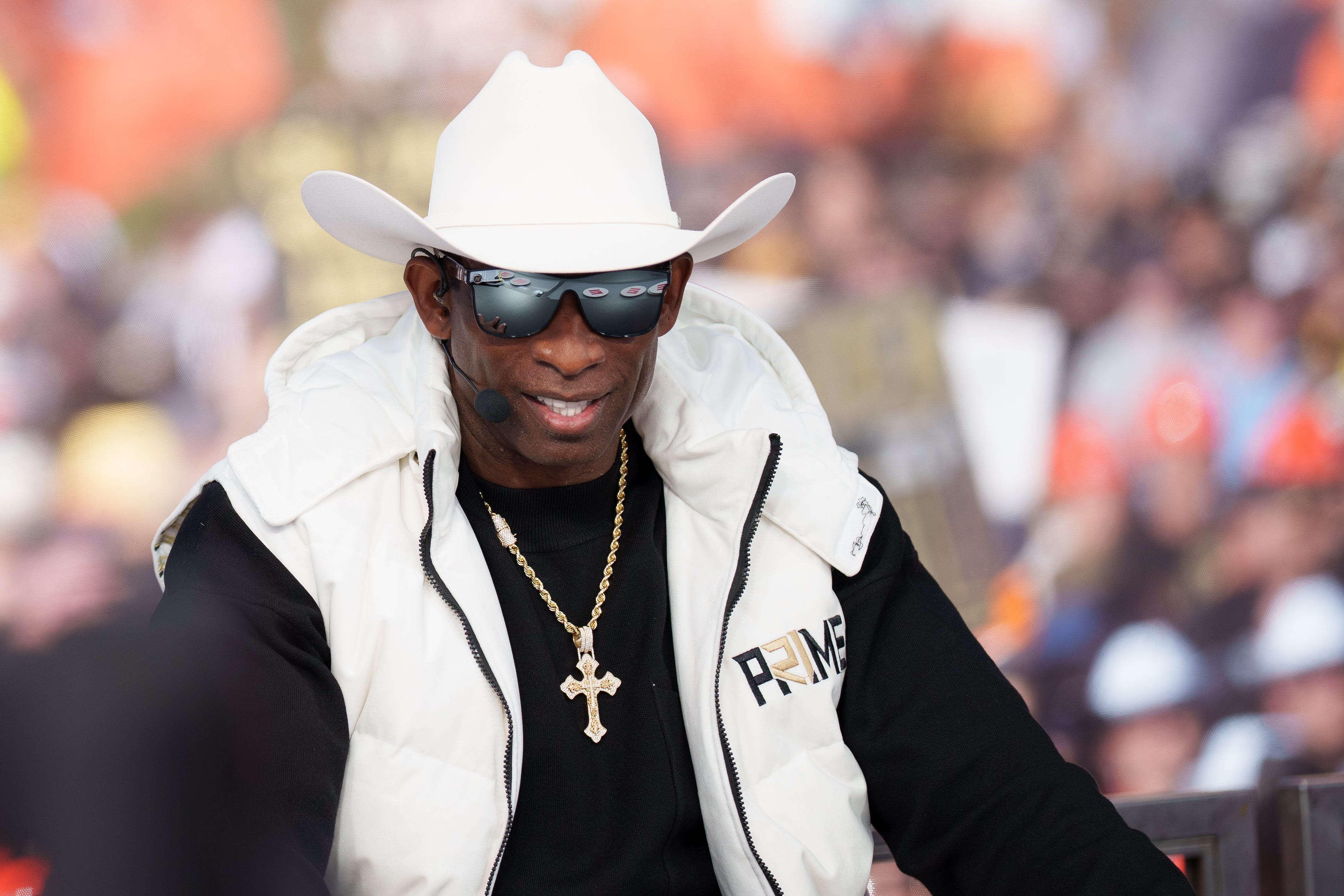 Colorado head coach Deion Sanders on the set of ESPN's "College GameDay."
