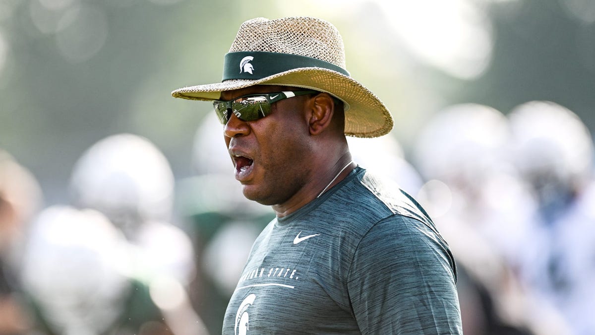 Michigan State football coach Mel Tucker during the opening day of fall camp in East Lansing, Michigan on Aug. 5, 2021.