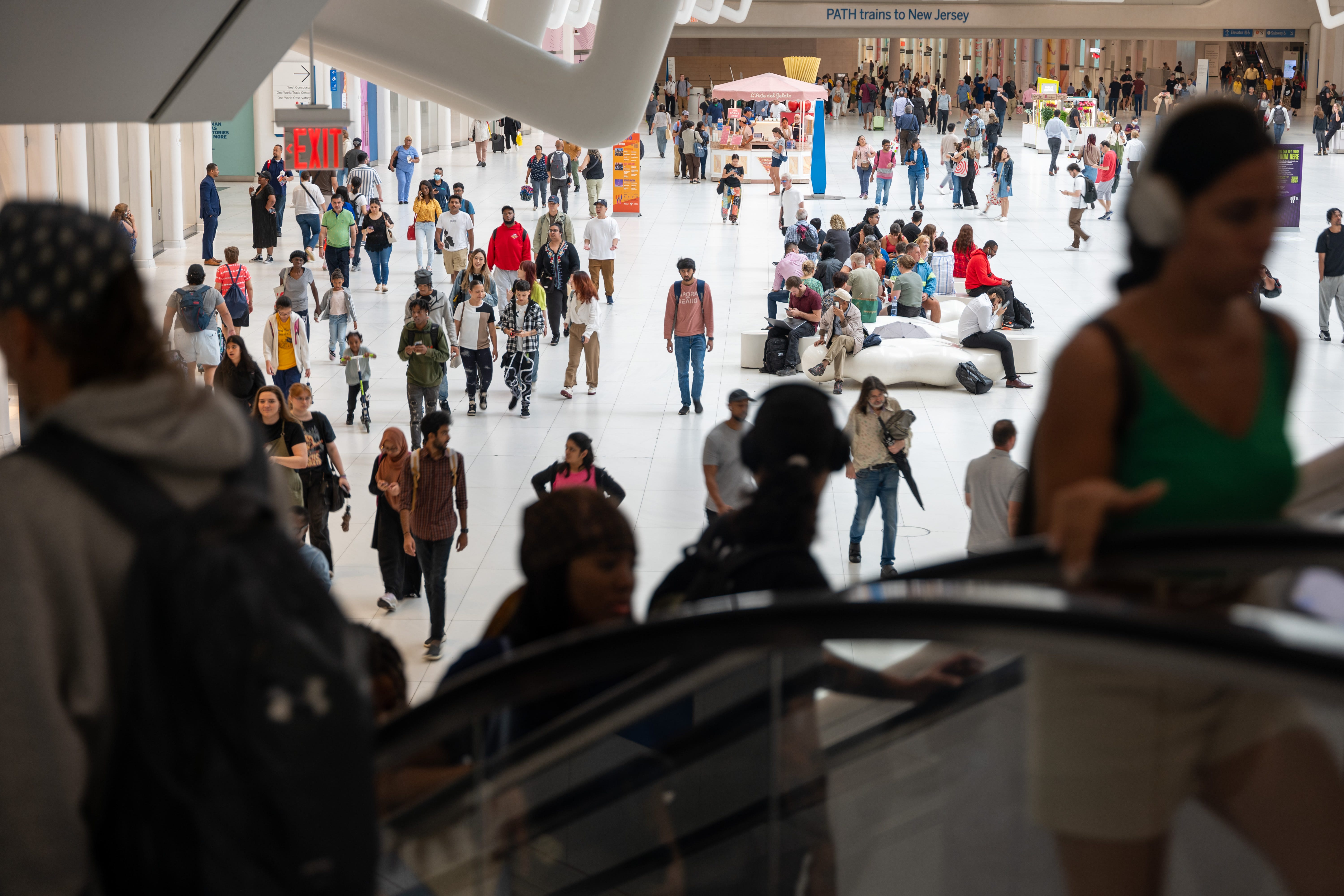NEW YORK, NEW YORK - SEPTEMBER 13: People walk and shop in a lower Manhattan shopping mall on September 13, 2023 in New York City. (Photo by Spencer Platt/Getty Images)