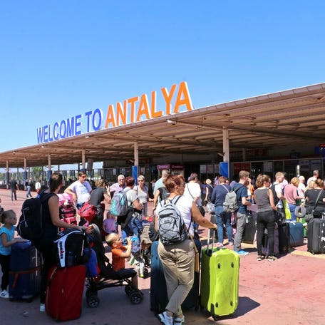 Long queue at Antalya airport in Antalya, Turkey, on Sept. 23, 2019.