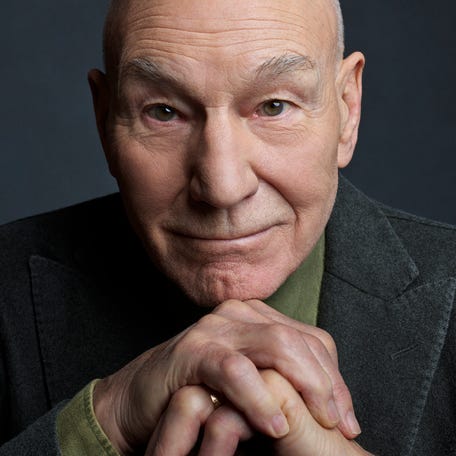 Patrick Stewart in the cover photo for his memoir, "Making It So."
