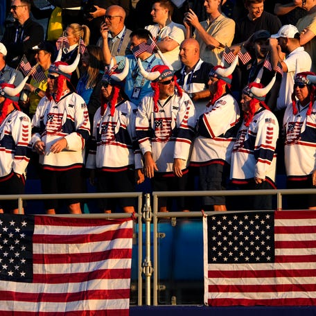 Day 2: Team USA fans look on during foursomes on Saturday.