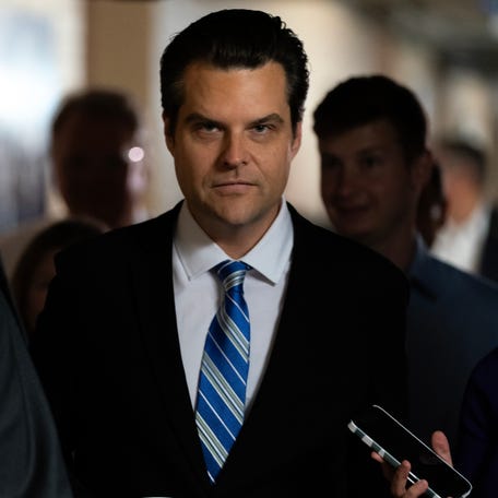 House Freedom Caucus member Rep. Matt Gaetz (R-FL) arrives for a meeting of the Republican House caucus on Sept. 30, 2023, in Washington, DC. The government is expected to shut down at midnight if the House does not reach a last-minute budget deal on Saturday.