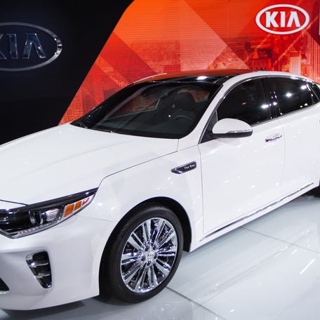 NEW YORK, NY - APRIL 1: The new Kia Optima is displayed at the New York International Auto Show at the Javits Center on April 1, 2015 in New York City. The auto show opens to the public April 3-12. (Photo by Kevin Hagen/Getty Images)
