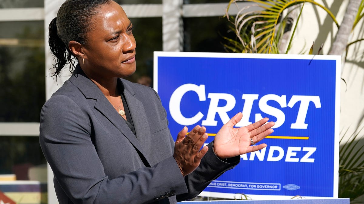 FILE - Laphonza Butler, president of EMILY's List, listens during a rally held by the Latino Victory Fund, Oct. 20, 2022, in Coral Gables, Fla. A spokesperson in California Gov. Gavin Newsom's office said on Sunday, Oct. 1, 2023, that he will name Butler to the Senate seat of the late Dianne Feinstein. (AP Photo/Lynne Sladky, File)