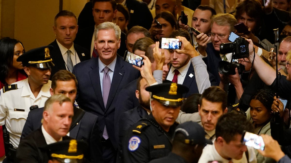 Speaker of the House Kevin McCarthy, R-Calif., walking from chambers after being voted out as Speaker of the House on Tuesday, Sept. 3, 2023, on Capitol Hill in Washington.
