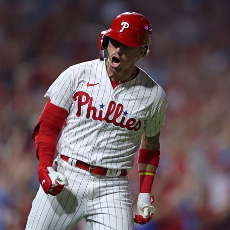 Philadelphia Phillies second baseman Bryson Stott was fired up after hitting a grand slam in the sixth inning against the Miami Marlins.
