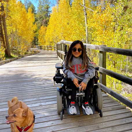 Teresa Nguyen in her wheelchair.