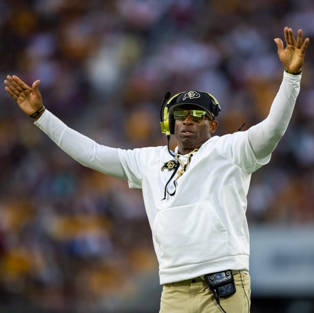 Colorado head coach Deion Sanders reacts during the second half of the game against Arizona State.
