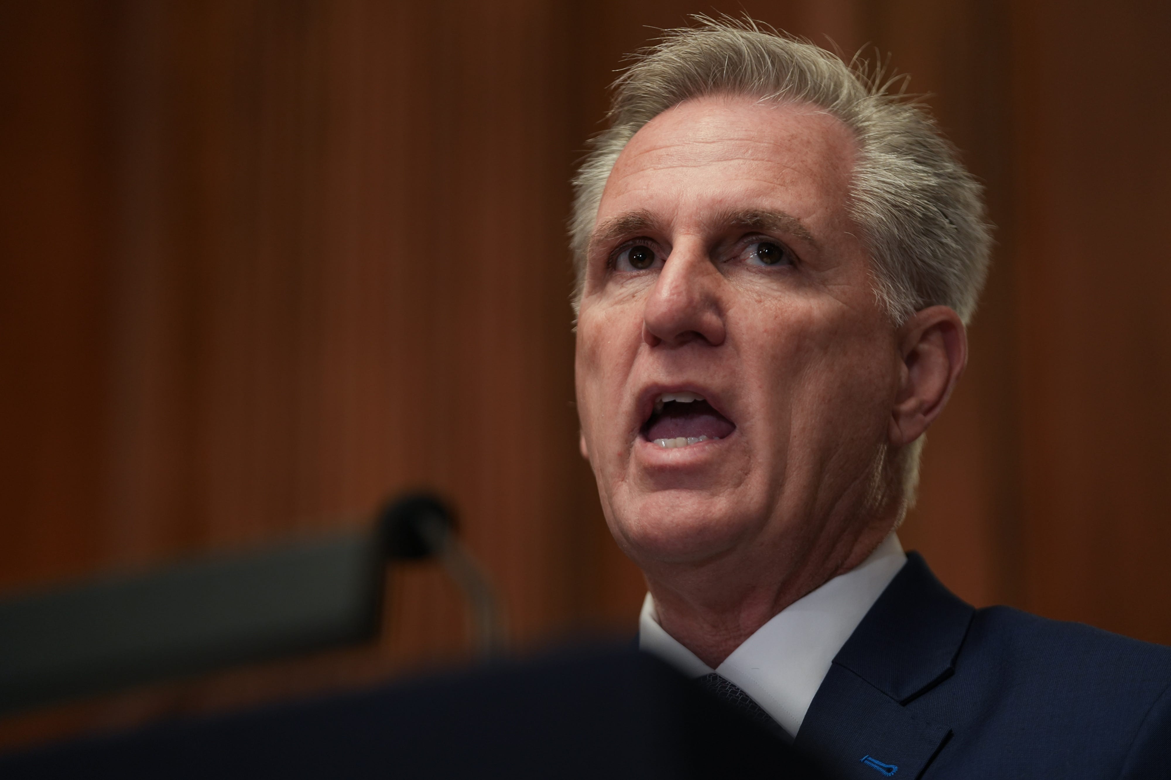 Former Speaker Kevin McCarthy holds a press conference where he reiterated support for Israel.