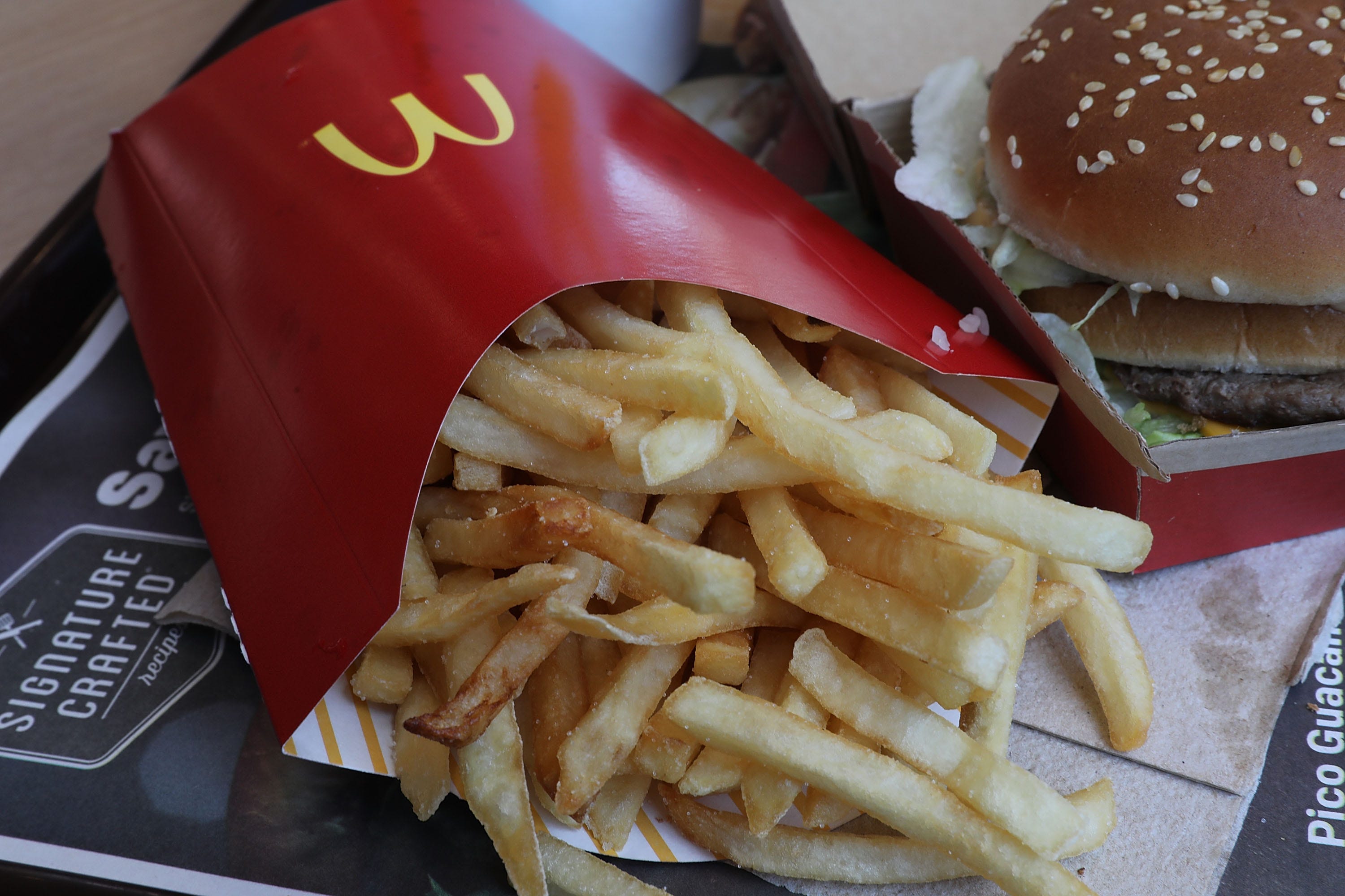 MIAMI, FL - APRIL 30: In this photo illustration, a McDonald's Big Mac and french fries are seen on a tray on April 30, 2018 in Miami, Florida.