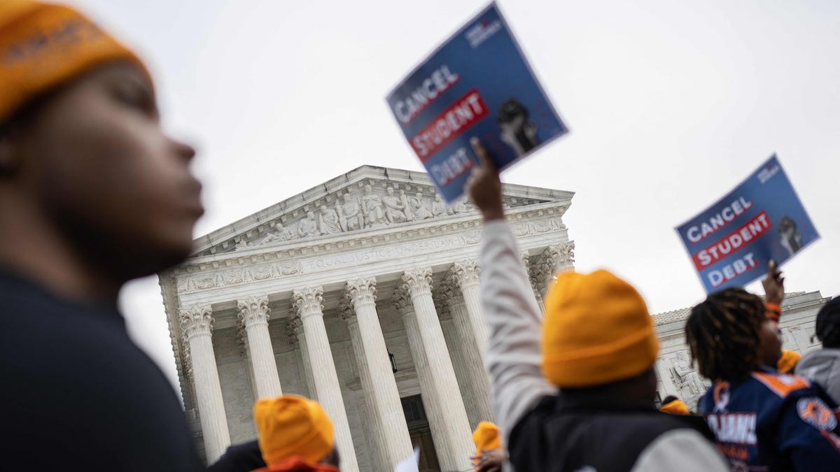 Protesters in front of the Supreme Court on February 28, 2023.