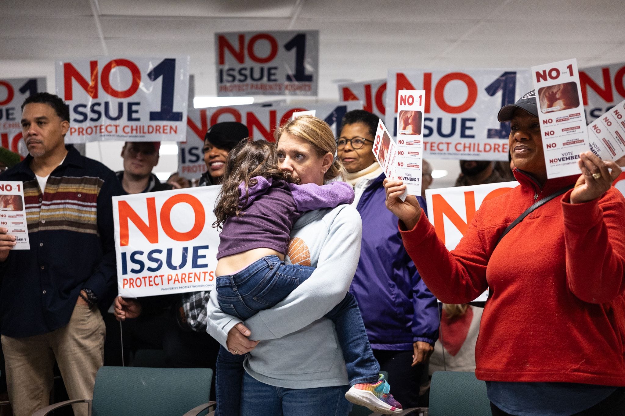 Pro-life residents at a canvasing meeting about Issue 1 in Columbus, Ohio, on Nov. 2023.