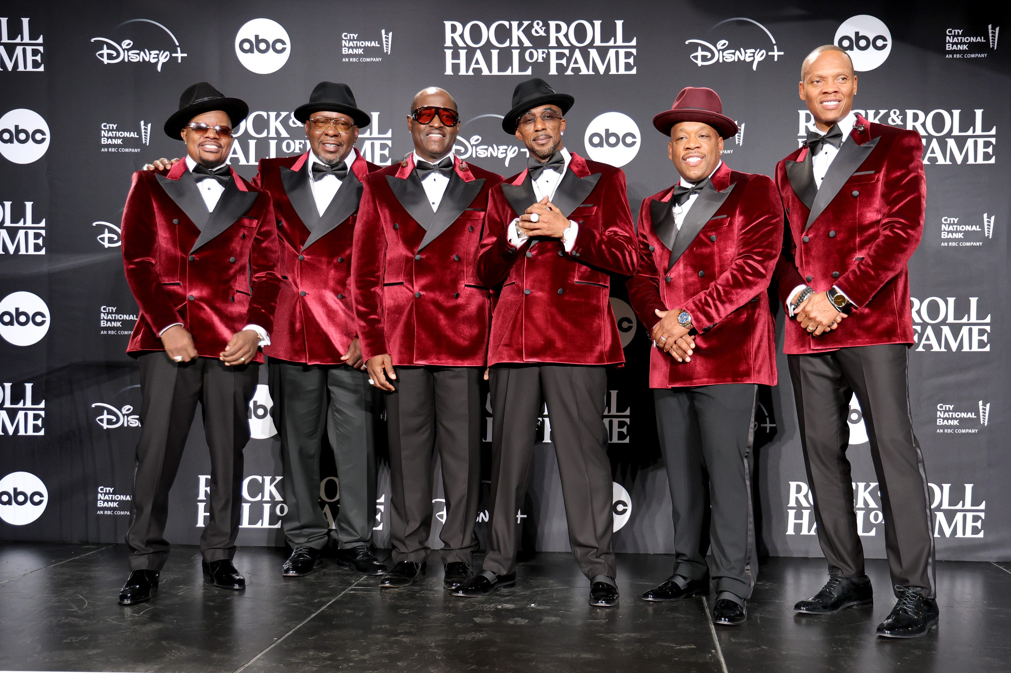 NEW YORK, NEW YORK - NOVEMBER 03: (L-R) Ricky Bell, Bobby Brown, Johnny Gill, Ralph Tresvant, Michael Bivins, and Ronnie DeVoe of New Edition attend the 38th Annual Rock & Roll Hall Of Fame Induction Ceremony at Barclays Center on November 03, 2023 in New York City. (Photo by Michael Loccisano/WireImage) ORG XMIT: 776055200 ORIG FILE ID: 1773577130