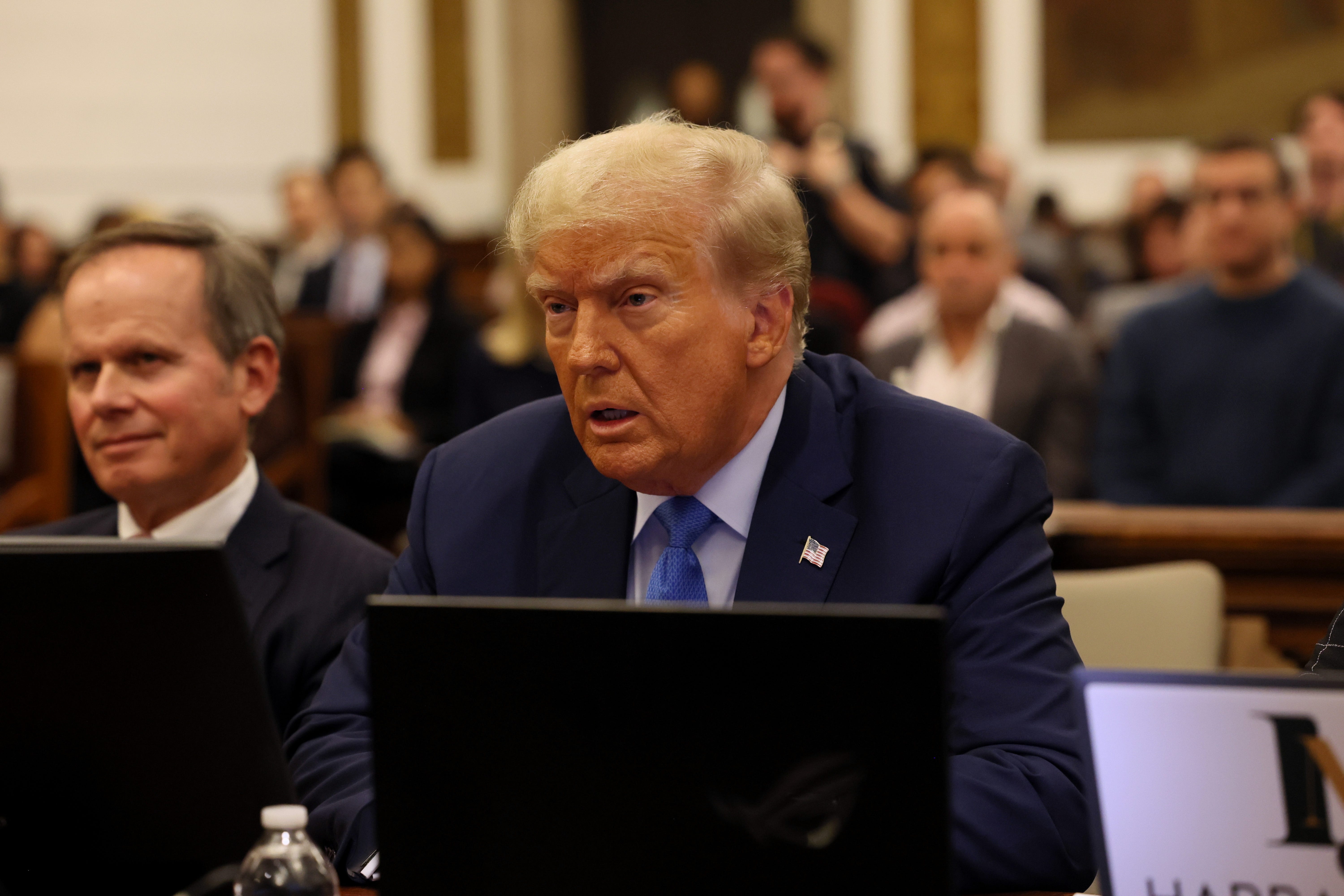 Former President Donald Trump sits in the courtroom during his civil fraud trial at New York State Supreme Court on Nov.6, 2023 in New York City.