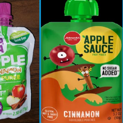 This handout photo show images of applesauce packets recalled due to lead contamination.