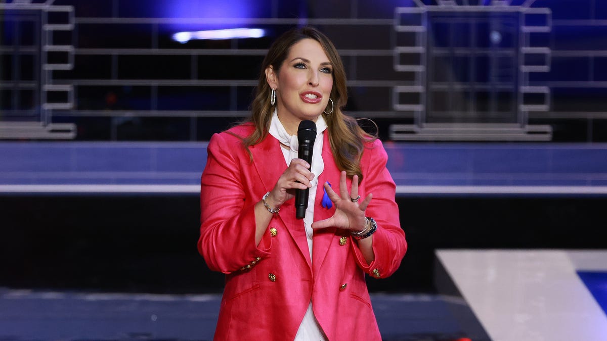 RNC Chairwoman Ronna McDaniel delivers remarks before the NBC News Republican Presidential Primary Debate at the Adrienne Arsht Center for the Performing Arts of Miami-Dade County on November 8, 2023 in Miami, Florida.