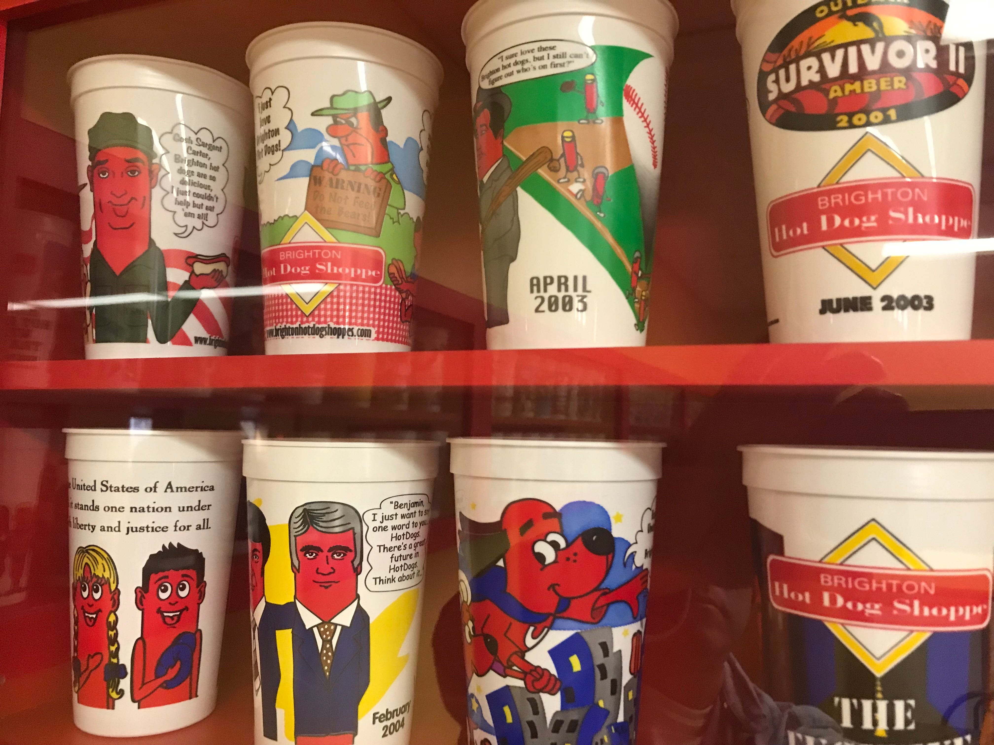 All 162 Brighton Hot Dog Shoppe 'fun cups' displayed at Chippewa store