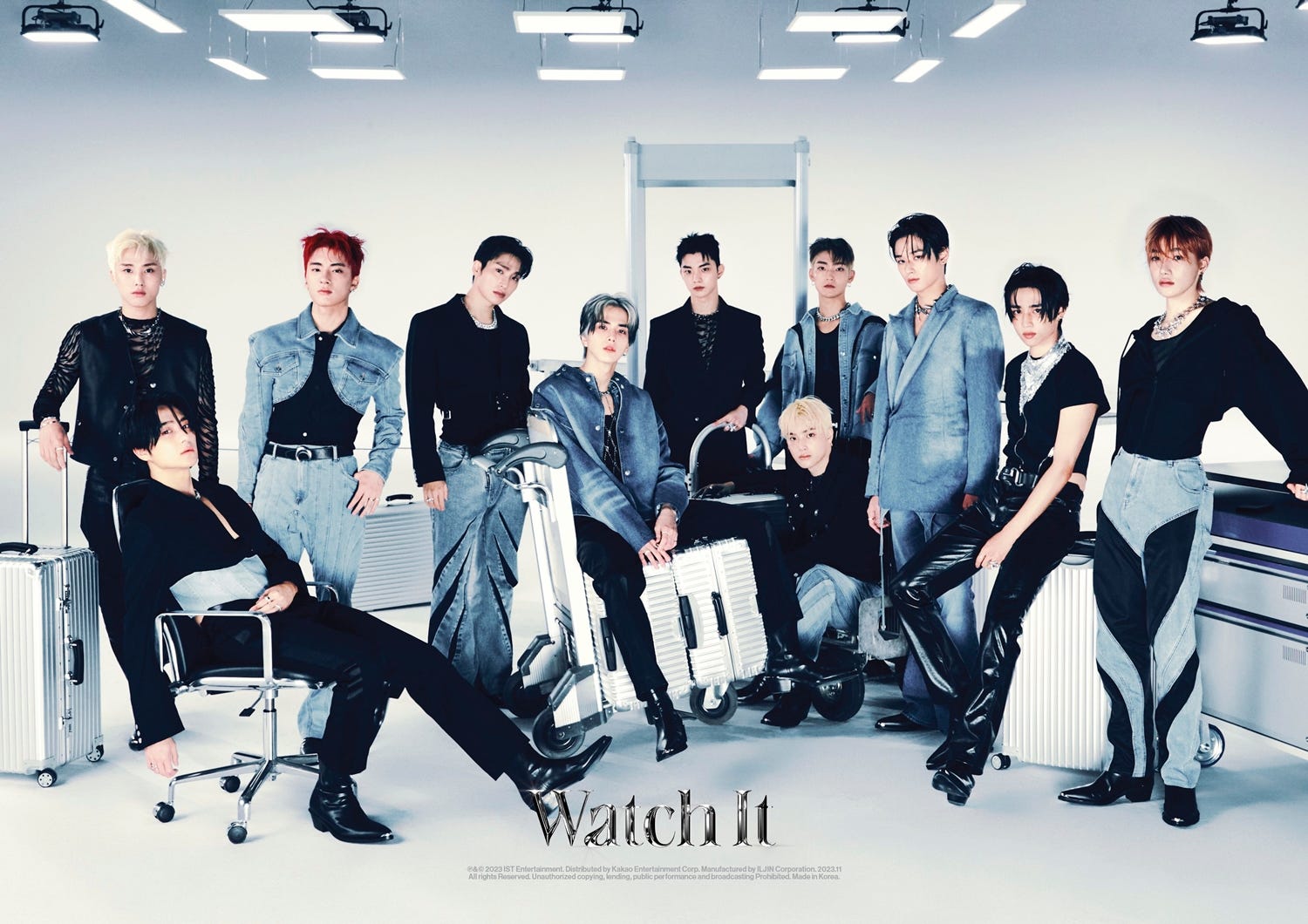 Jacob (from left), Hyunjae, Eric, Sangyeon, Younghoon, Q, Juhaknyeon, Kevin, Juyeon, Sunwoo and New of THE BOYZ.