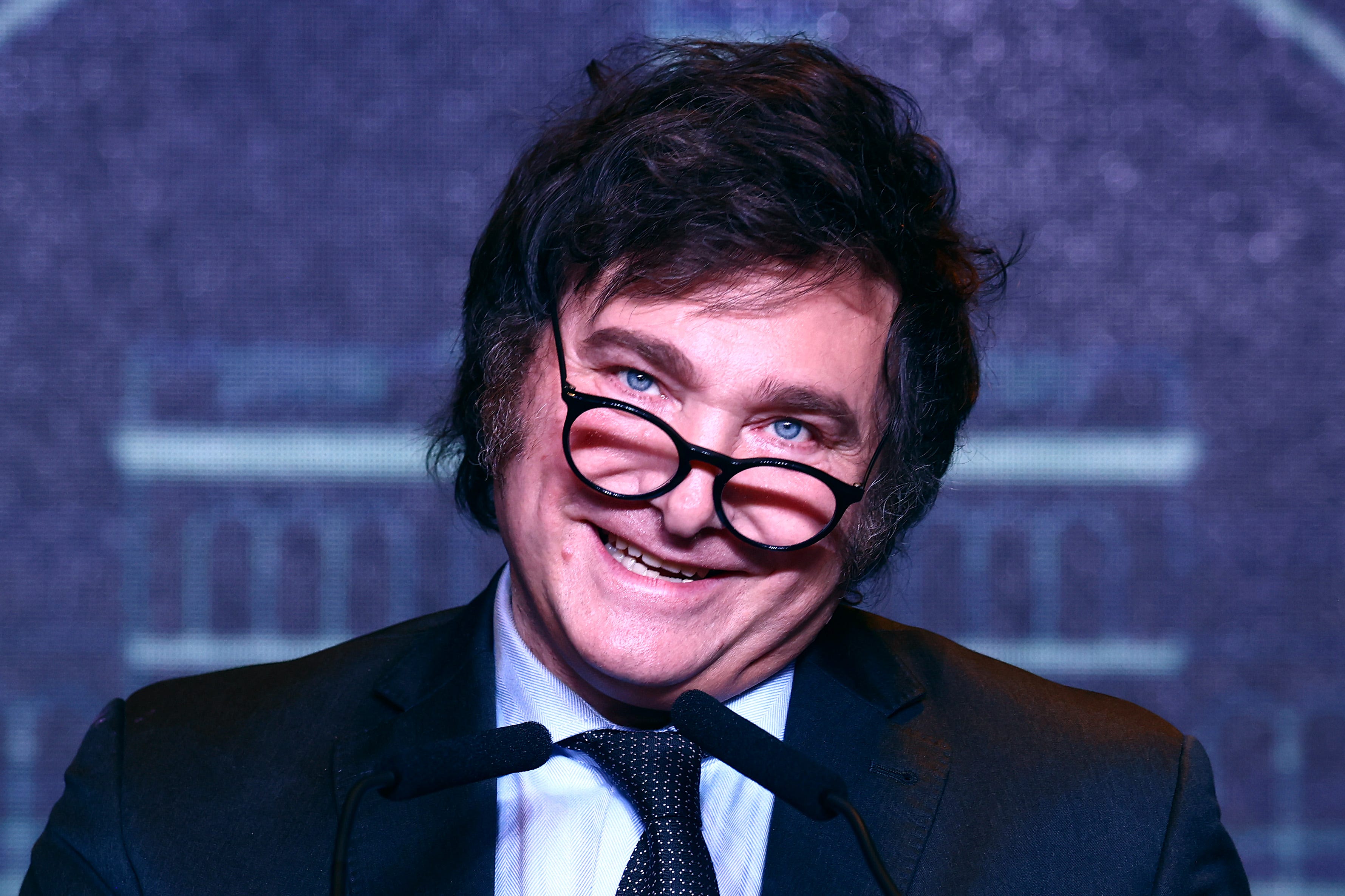 Javier Milei speaks after polls closed in Argentina's presidential runoff, on Nov. 19, 2023 in Buenos Aires.