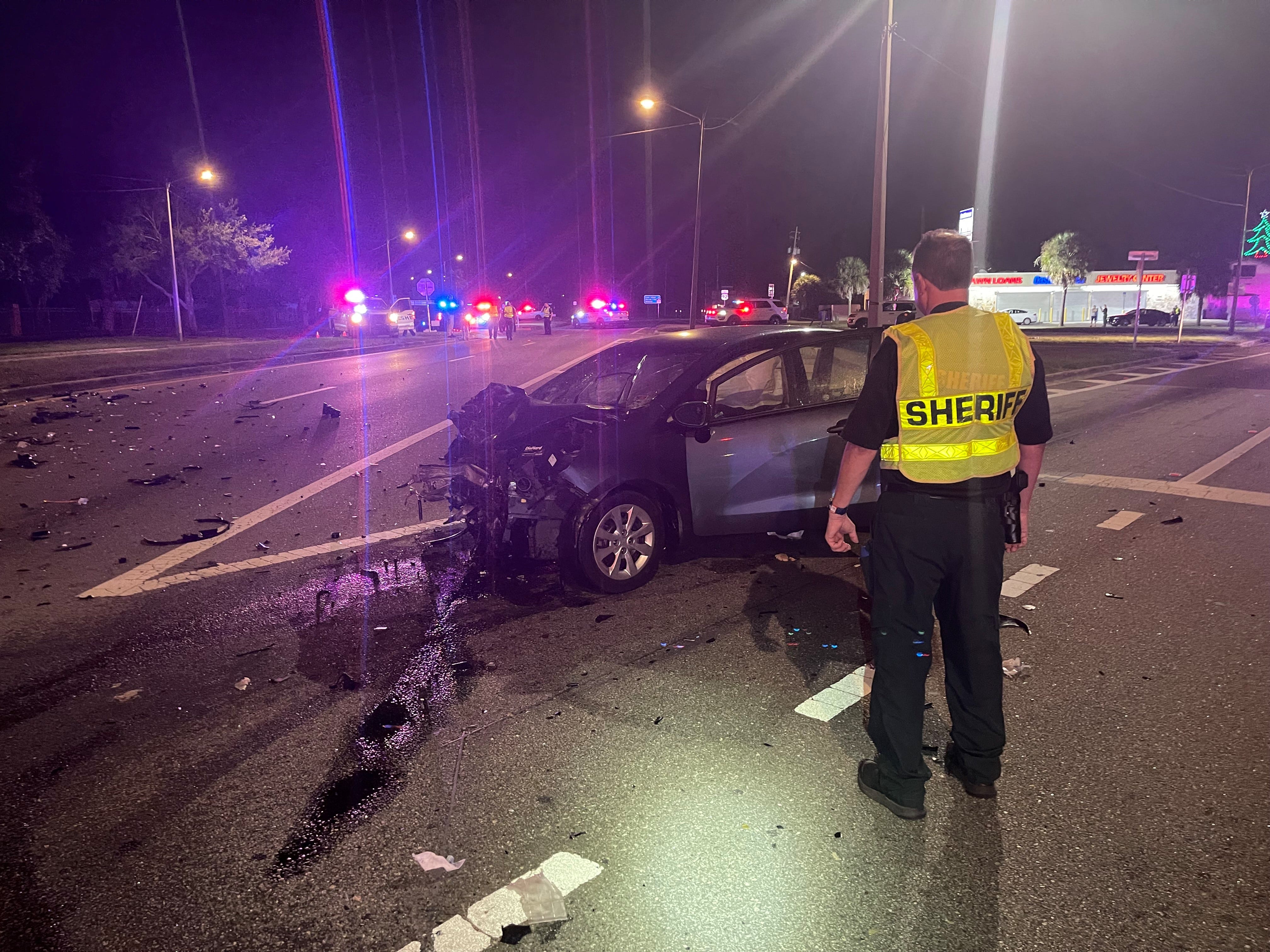 Kia that was struck by Auburndale Police Department truck at the intersection of US 92 (Magnolia Avenue) and Havendale Boulevard Saturday evening.