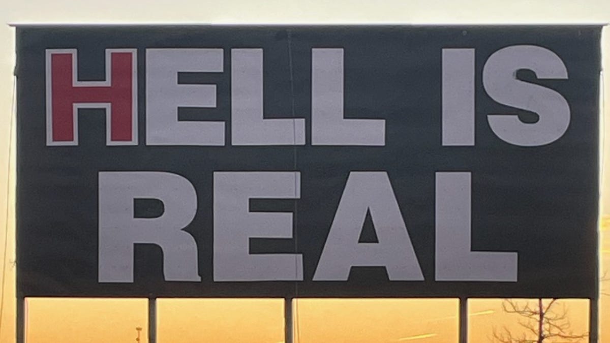 After getting defaced, Ohio’s famous Hell is Real billboard repainted – and just in time