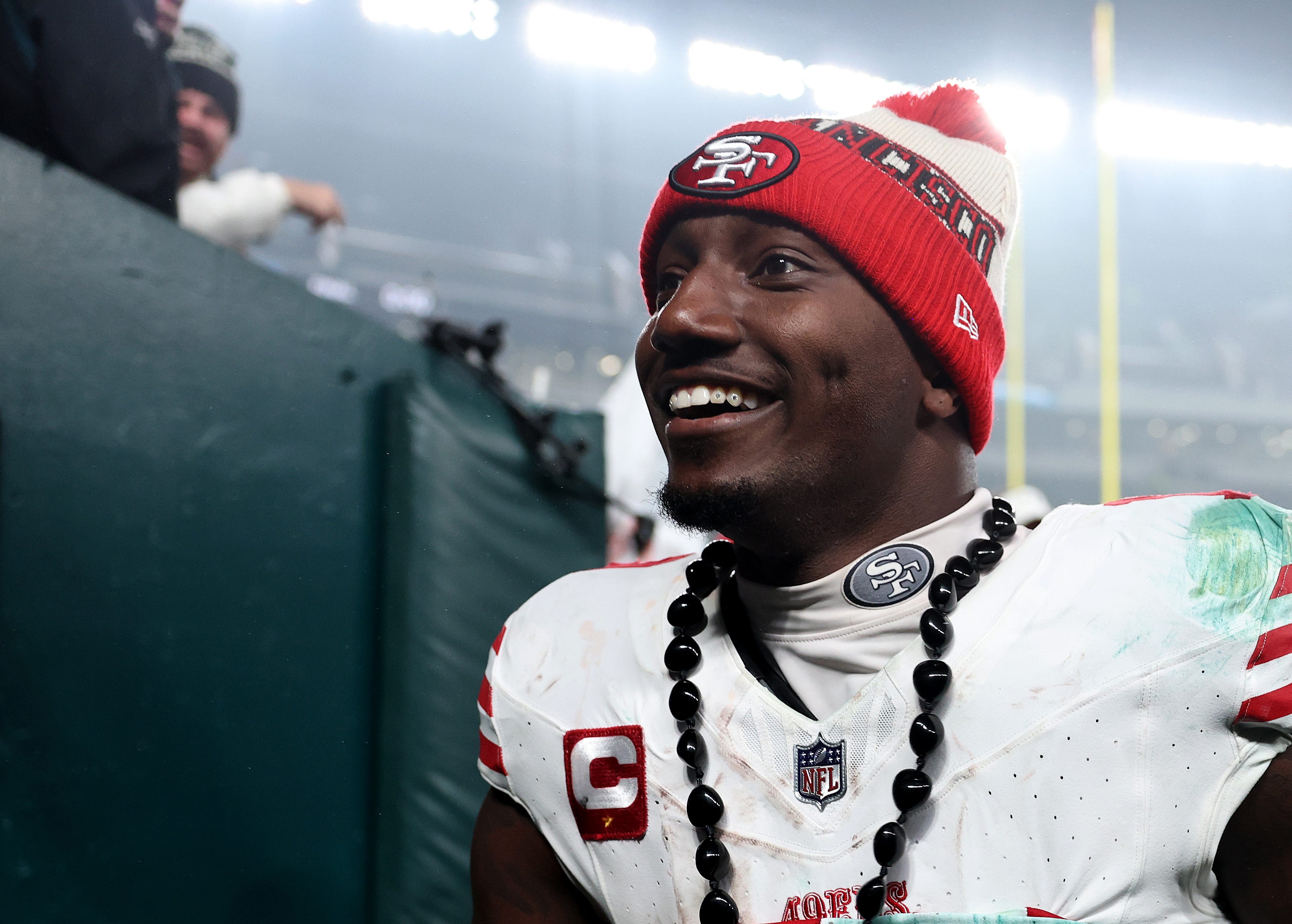 Deebo Samuel #19 of the San Francisco 49ers walks off the field after a win over the Philadelphia Eagles at Lincoln Financial Field on December 03, 2023 in Philadelphia, Pennsylvania.