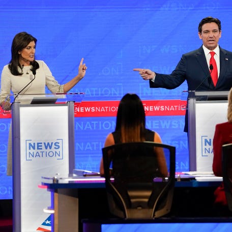 Former South Carolina Gov. Nikki Haley (L) and Florida Gov. Ron DeSantis during the fourth Republican Presidential Primary Debate.