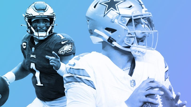 Eagles QB Jalen Hurts and Cowboys QB Dak Prescott