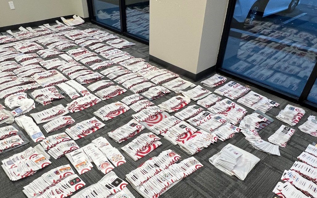 Over 5000 gift cards from Target and Apple were discovered in Ningning Sun's possession, said authorities.