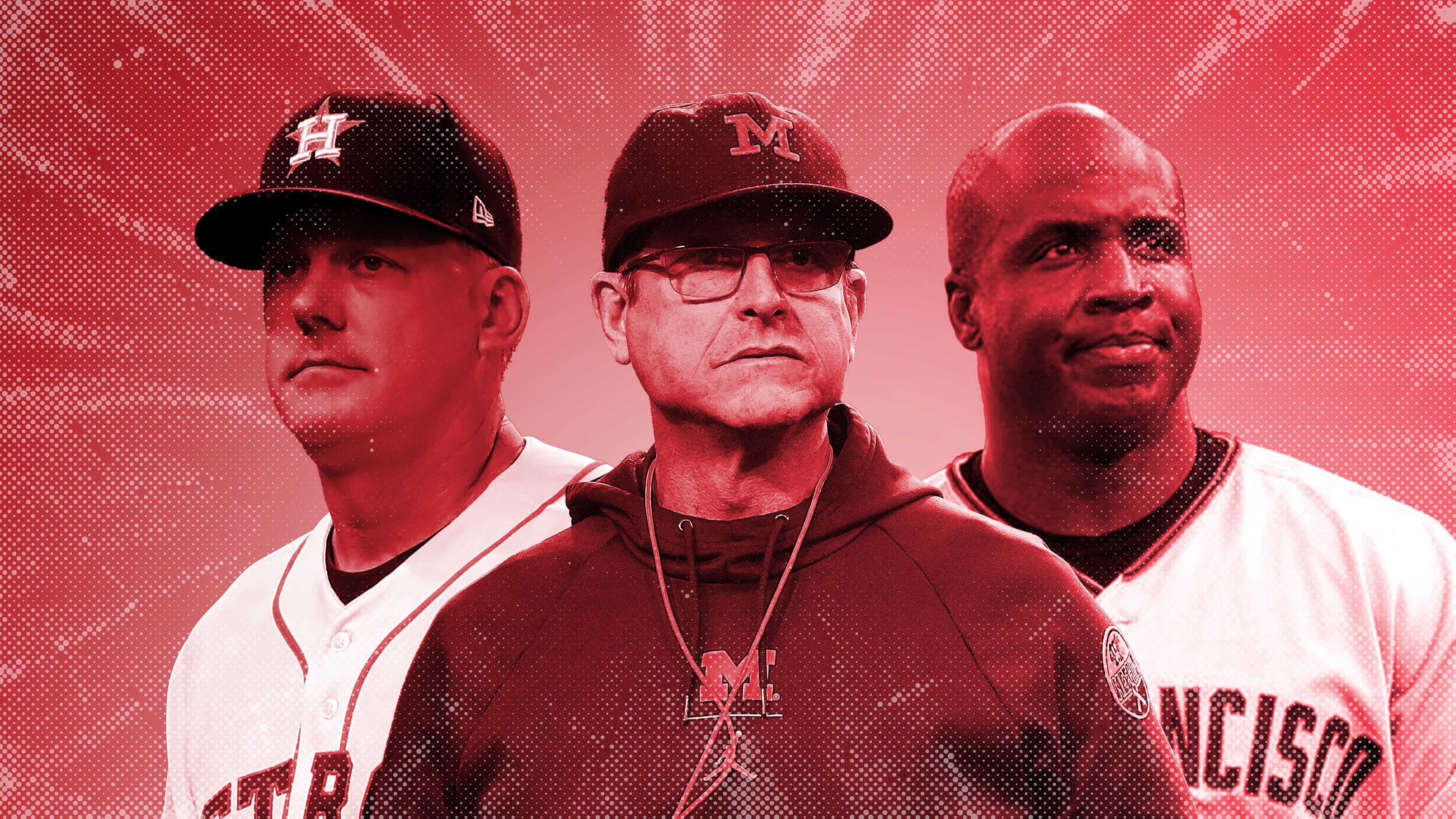 A.J. Hinch, Jim Harbaugh and Barry Bonds