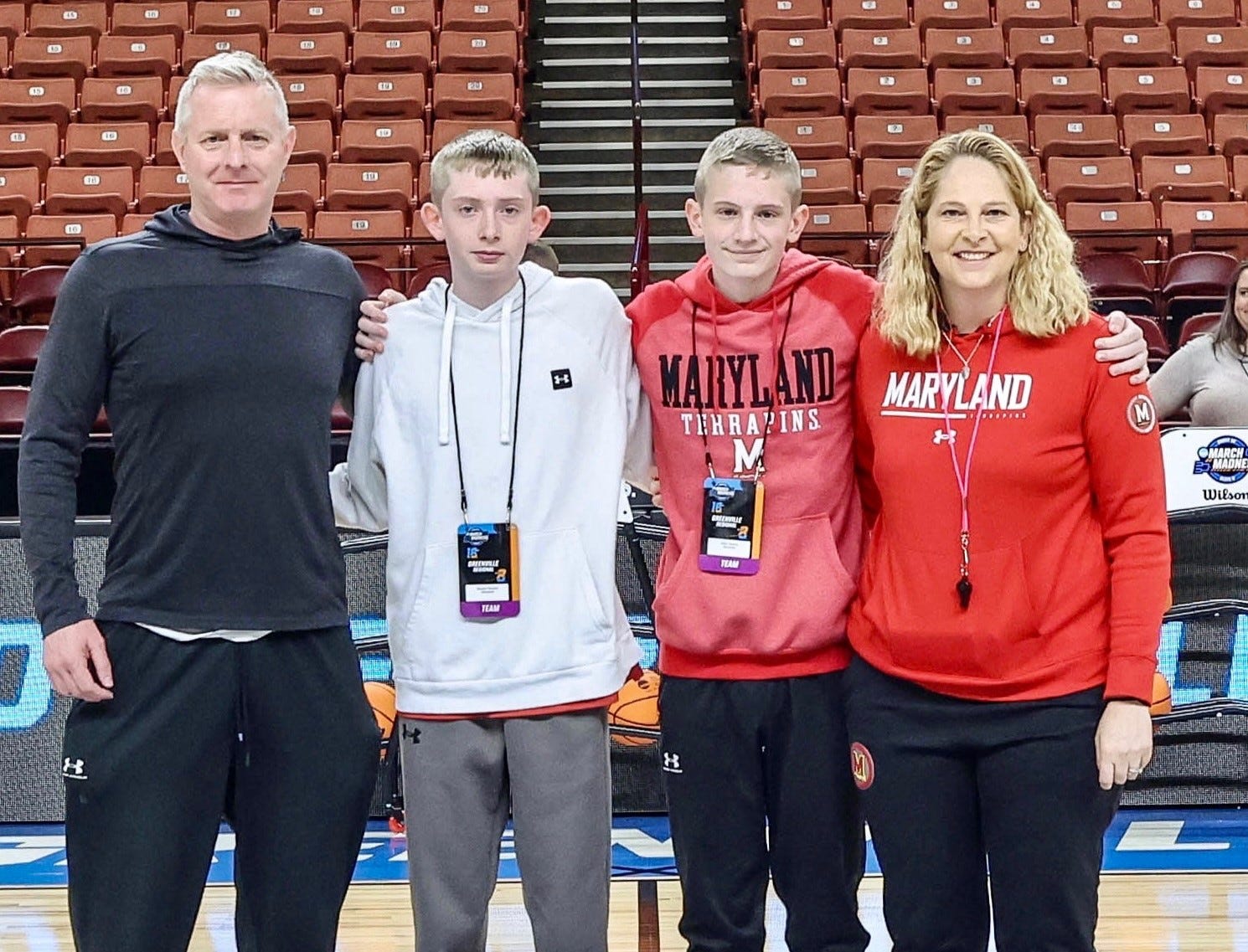 Markus, left, and Tyler, center, sons to Brenda Frese and Mark Thomas, have grown to about 6-1.