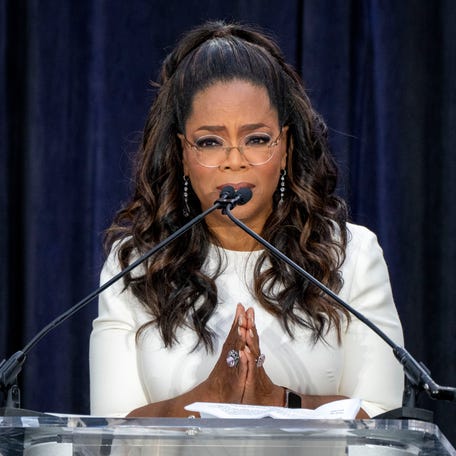 Oprah Winfrey speaks about the other iconic figures whose portraits are displayed in Smithsonian's National Portrait Gallery, during the unveiling ceremony adding a portrait of Winfrey to the museum, Wednesday, Dec. 13, 2023, in Washington.