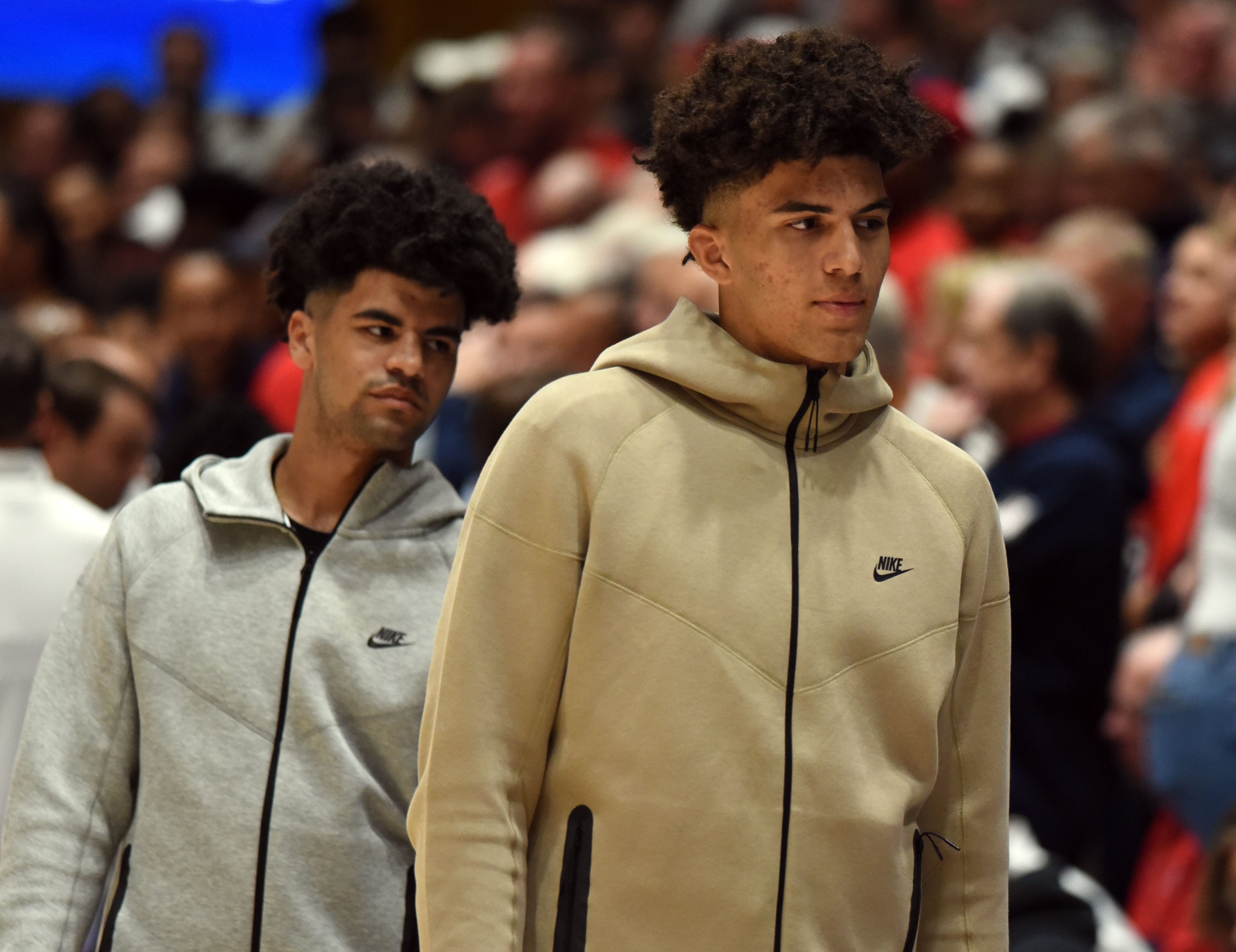 Cayden (left) and Cameron Boozer, twin sons of former NBA All-Star Carlos Boozer, are two of the top prospects in the 2025 class. In November, they visited Duke for the Blue Devils' game vs. Arizona at Cameron Indoor Stadium.