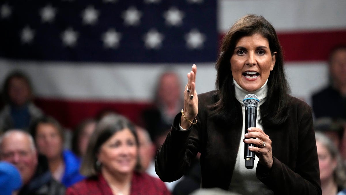 Republican presidential candidate former U.N. Ambassador Nikki Haley speaks at a town hall campaign event, Tuesday, Dec. 12, 2023, in Manchester, N.H.